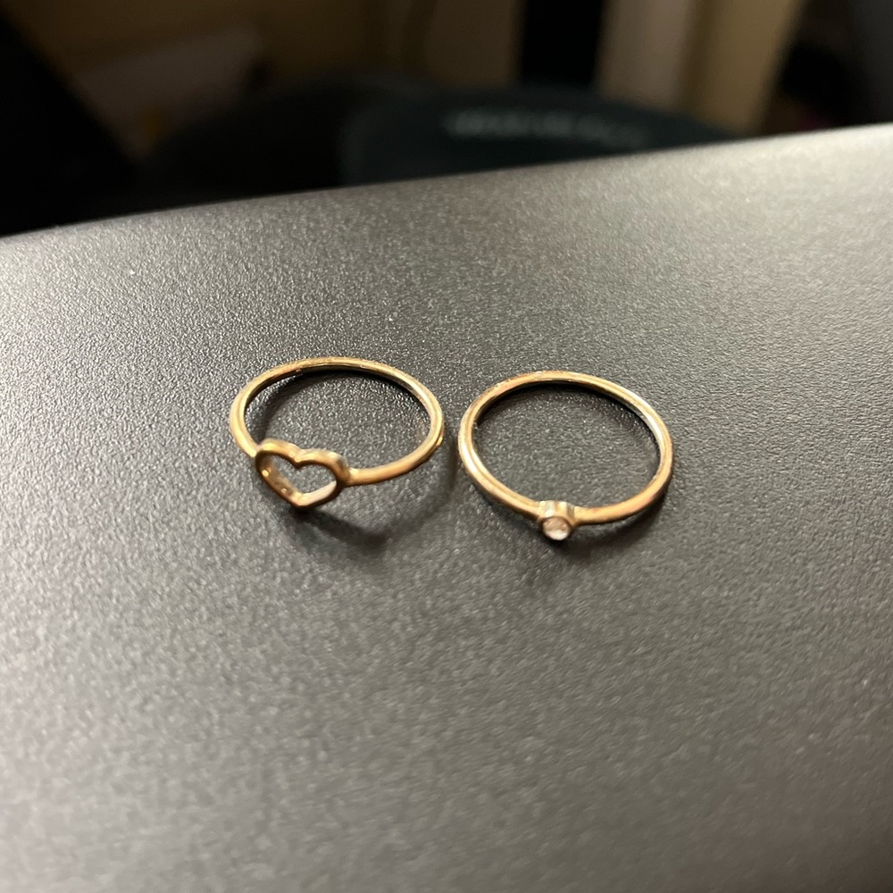 Delicate Gold Heart and Solitaire Stackable Rings